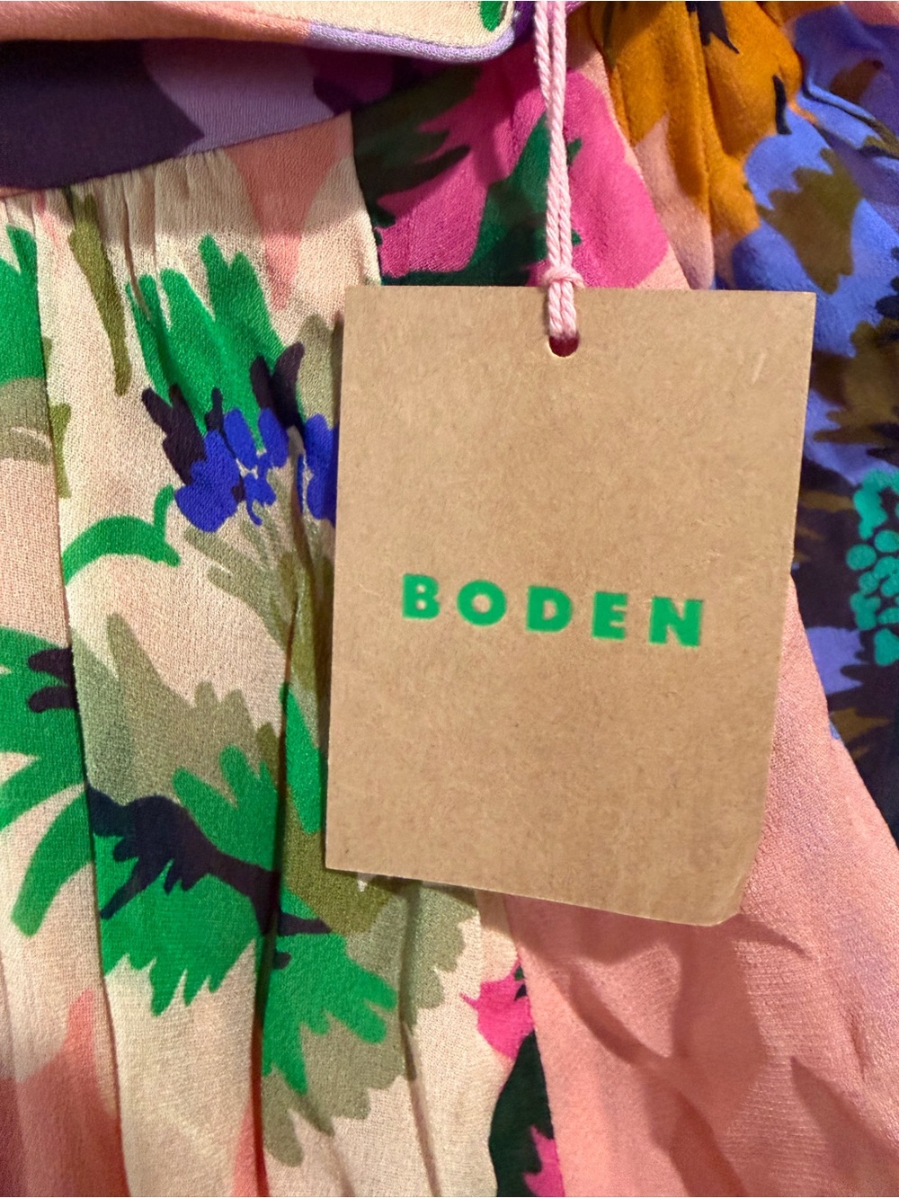 Boden Peach Floral Midi Dress with Purple and Yellow Blooms - Picture 4 of 6